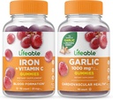 Livlig järn med vitamin C + vitlök 1000mg, Gummies Bundle - Great Tasting, Vitamin Supplement, Gluten Free, GMO Free, Chewable Gummy