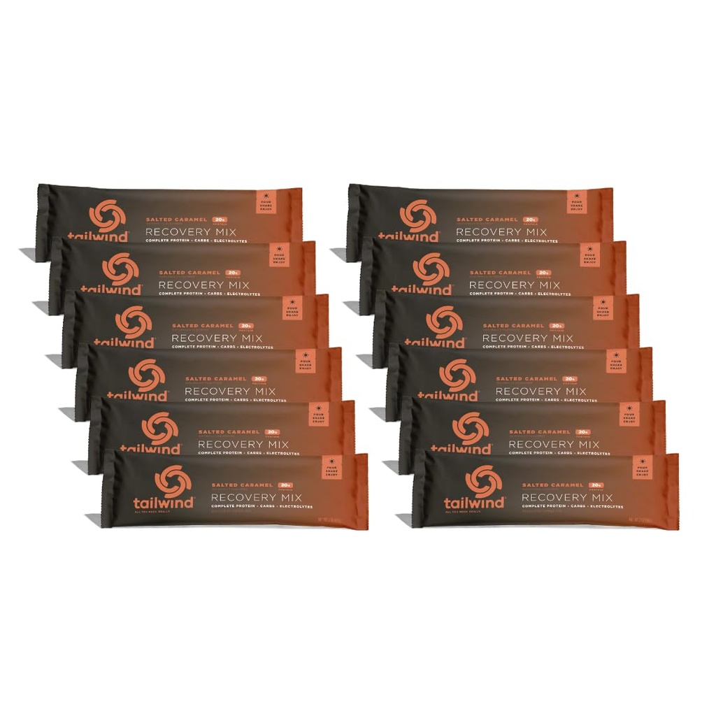 Tailwind Nutrition Recovery Mix, 20 Grams Complete Protein, kolhydrater och Electrolytes Powder Drink Mix för Post-Workout, Fri från Gluten, Soja och Dairy, Vegan, 12 portioner, Salted Caramel