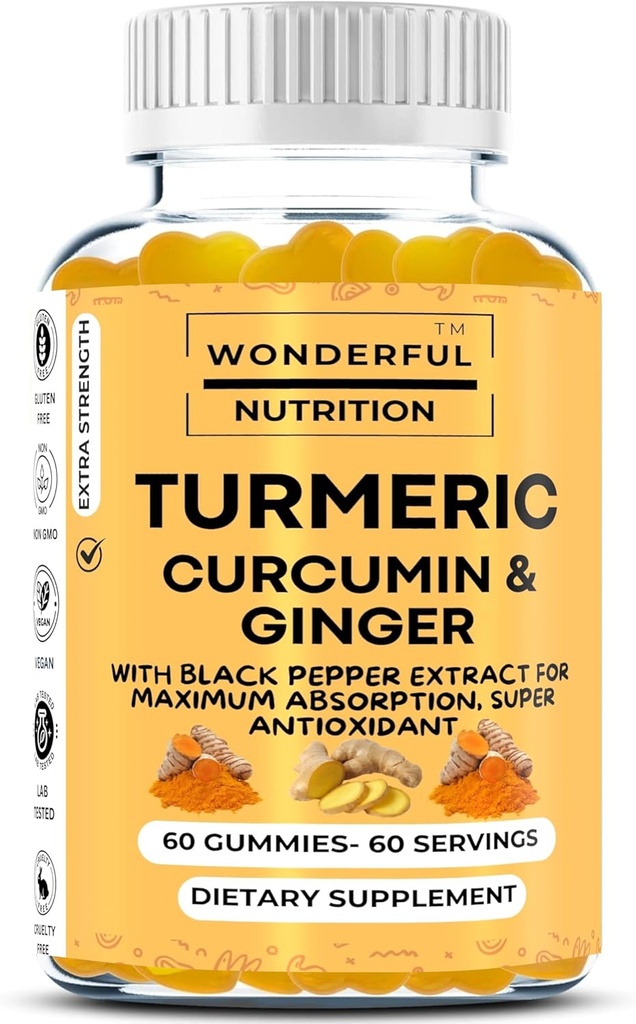 Höj din Wellness Journey Turmeric, Curcumin och Ginger Gummies: Ett Superfood Supplement Berikat med Black Pepper Extract - 60 Gummies
