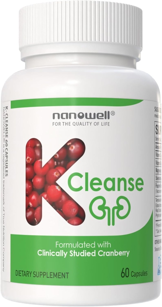NANOWELL K-Cleanse - Kidney Cleanse Supplement med Pacran Cranberry Extract, Magnesium, Selen, Vitamins B5 & B6-60 kapslar, 30 Day Supply