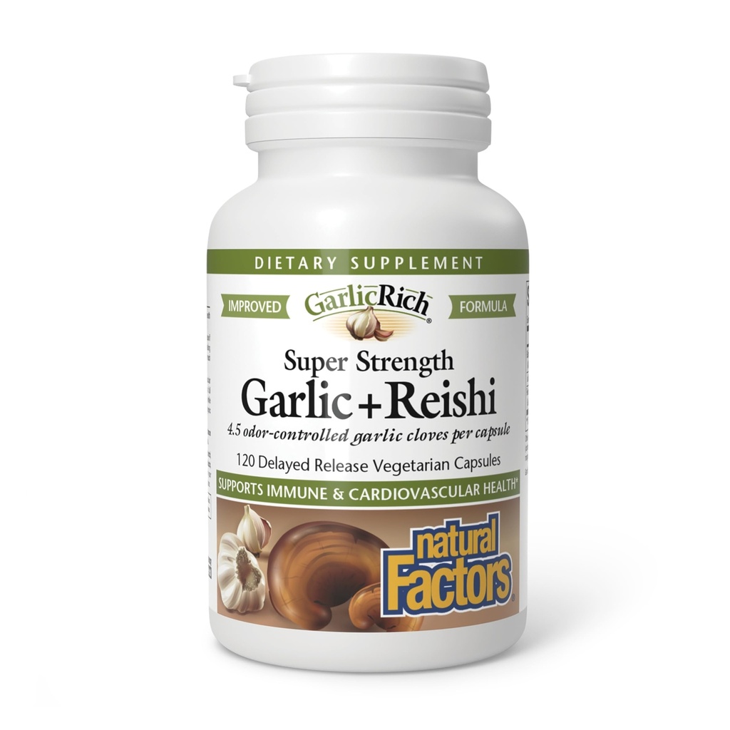 Naturliga faktorer GarlicRich, Super Strength Garlic + Reishi, 120 fördröjda utsläpp vegetariska kapslar