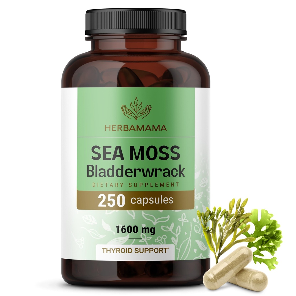 HERBAMAMA Irish Sea Moss Capsules - 1600mg Sea Moss och Bladderwrack för Immune Support - Vegan, icke-GMO Immunity Supplement för övergripande stöd