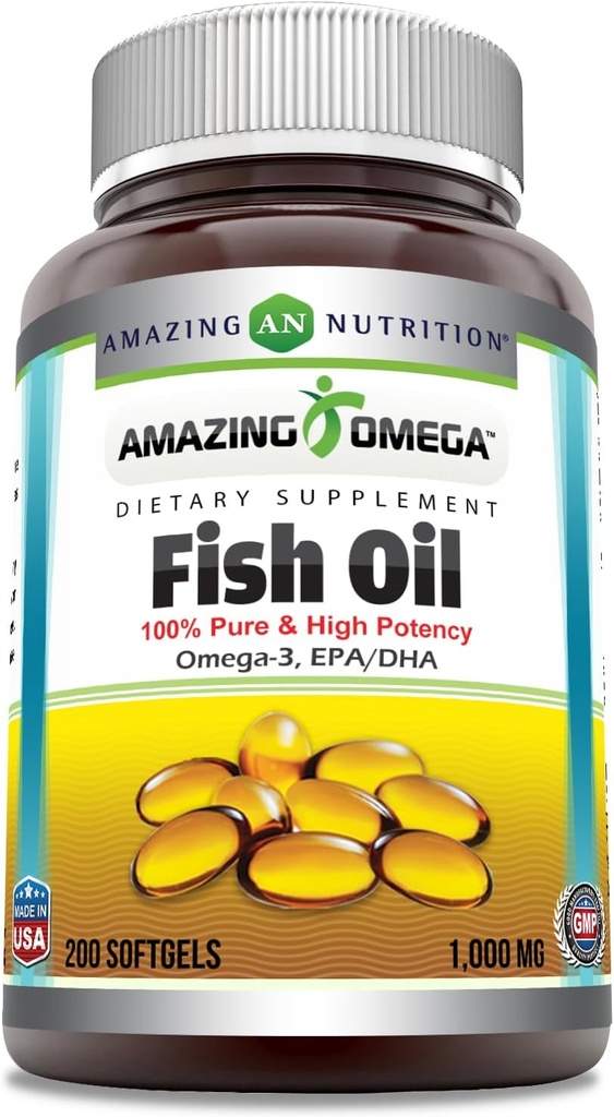 Fantastisk Omega Fish Oil 1000 mg Softgels Supplement | Omega-3, 180 mg EPA. 120 mg DHA | Hög styrka (200 greve)