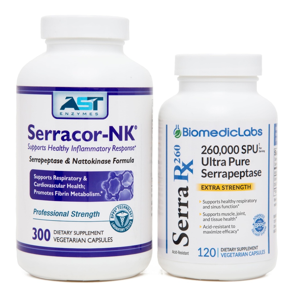 Serracor-NK (300) & Serra-RX 260,000 SU (120) - Scar Tissue Bundle - Acid-Resistant Serrapeptase Proteolytic Systemic Enzyme