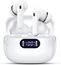 Trådlösa öronproppar, 42H Playtime Bluetooth 5.3 Hörlurar, HiFi Stereo Call Noise Cancelling Earbuds, IPX7 Waterproof Stereo in-Ear Earphones med LED Display för iOS Android (White)
