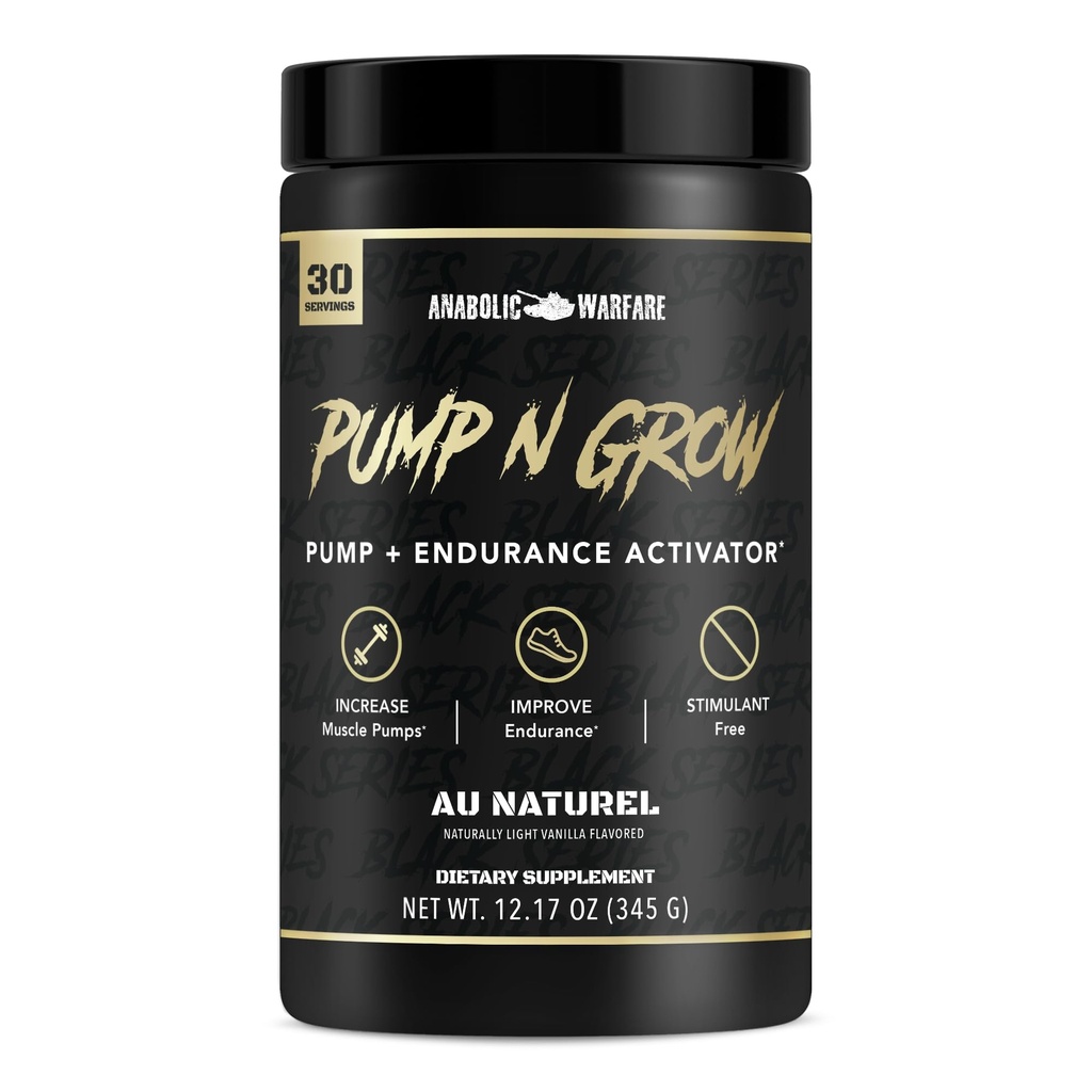 Anabola Warfare Pump-N-Grow Muscle Pump Supplement Caffeine Free Pre Workout med L-Citrulline, L-Arginine, Beta-Alanine (Au Naturel - 30 portioner)