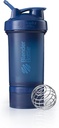 BlenderBottle Shaker Bottle med Pill Organizer och lagring för Protein Powder ProStak System, 22-Ounce, Navy