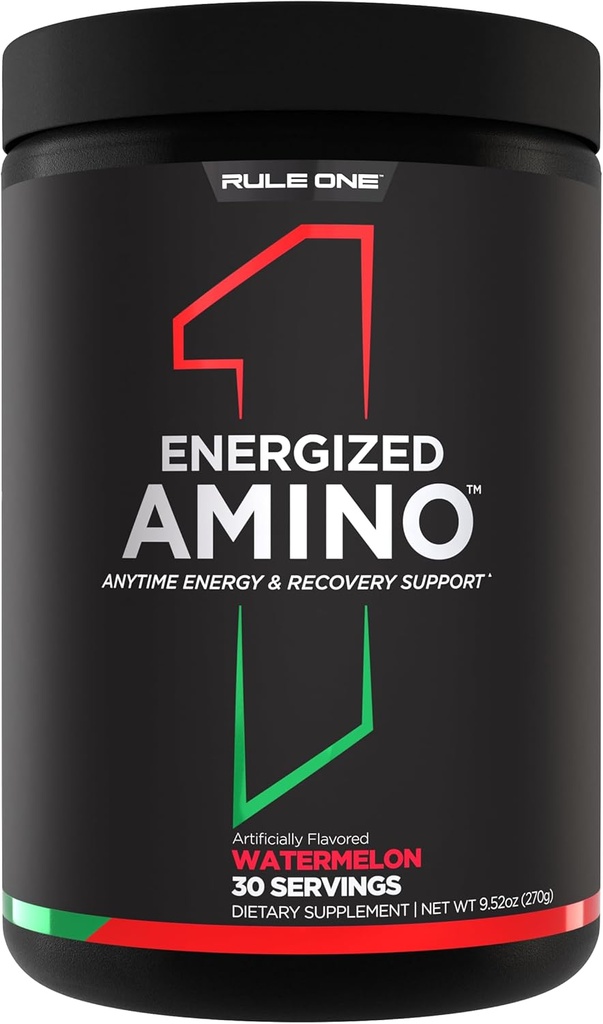 Regel 1 Energized Amino - Anytime Energy and Recovery Support med BCAAs, Glutamine, Citrulline, Beta Alanine och koffein från grönt kaffe och teblad extrakt (30 portioner, vattenmelon)