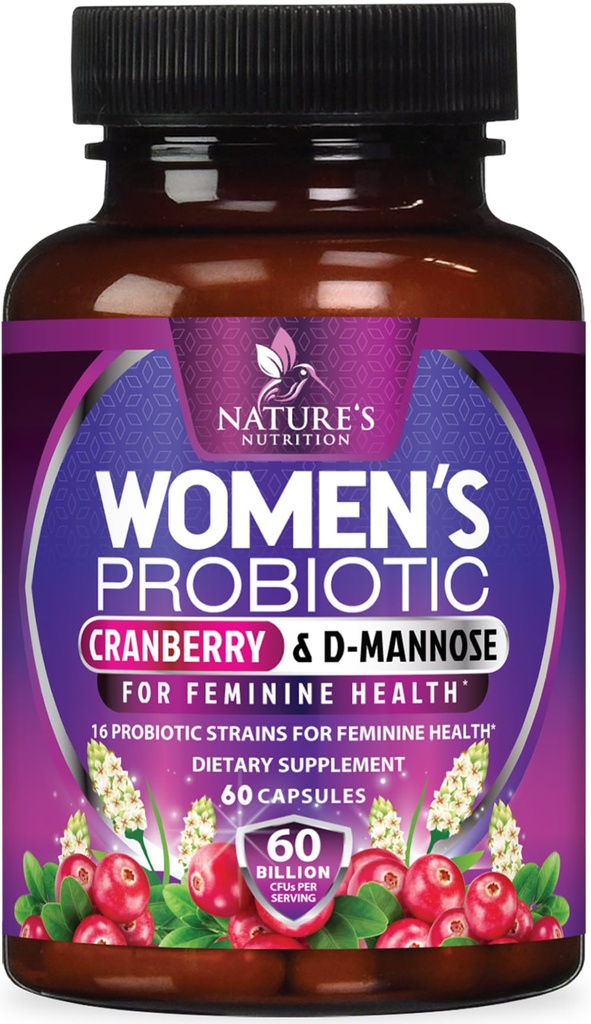 Probiotika för kvinnor 60 miljarder CFU - 16 stammar, Prebiotika & Cranberry, PH Balance, Digestive Health, Vaginal & Immune Support, Womens Probiotic för Gut Health, Shelf Stable - 60 kapslar
