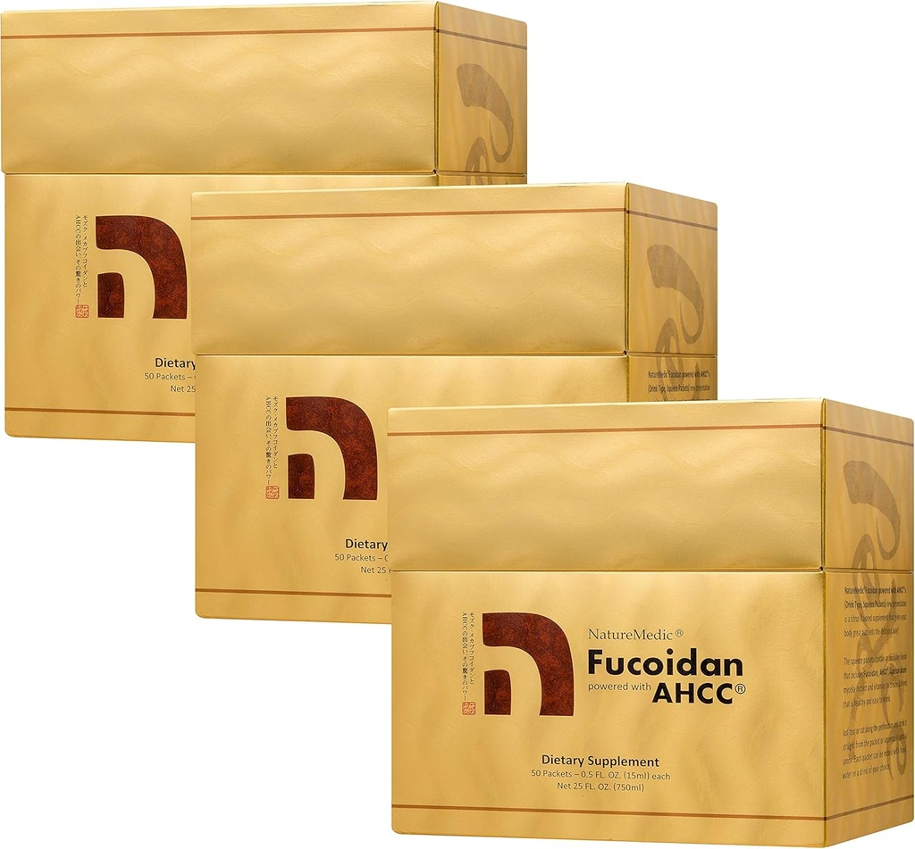 Fucoidan drivs med AHCC® Brown Seaweed Immunity Supplement med hög Purity Organic Mekabu Mozuku Agaricus 50 koncentrerade flytande extraktpaket / Box Made i Japan (3 lådor)