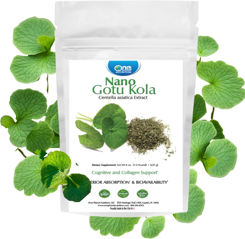 En Planet Nutrition Nano Gotu Kola Powder 8 oz (227 portioner), Gotu Kola Extract, Nano för Förbättrad Absorption, Förbättrar hjärnfunktion och Kollagen Syntes, Non-GMO, Vegan, Gluten-Free