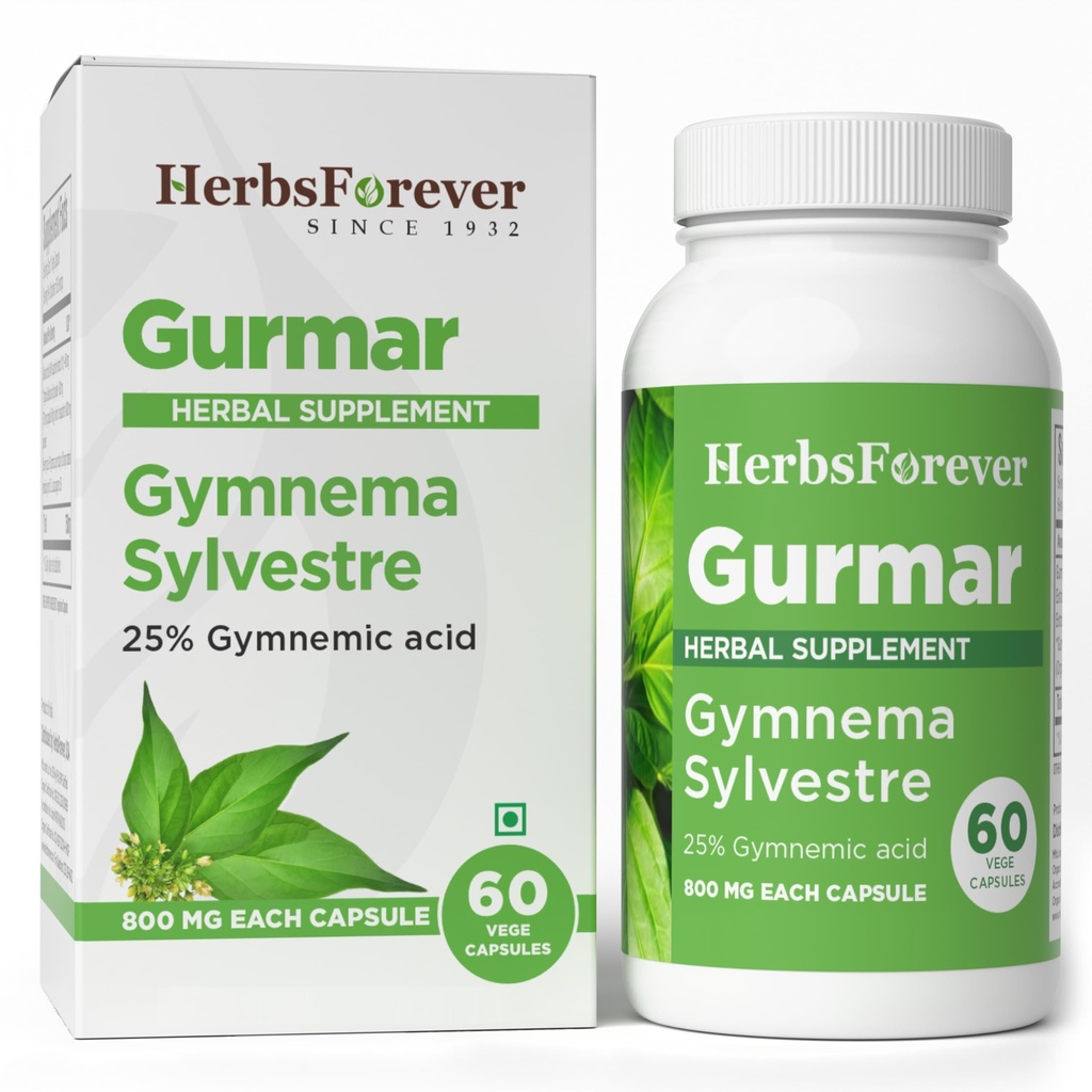 Herbsforever Gurmar Capsules | Gymnema Sylvestre Herbal Supplement | 7:1 Koncentrerad extrakt | Stöder hälsosam livsstil | 60 Veg kapslar | Non-GMO & Vegan