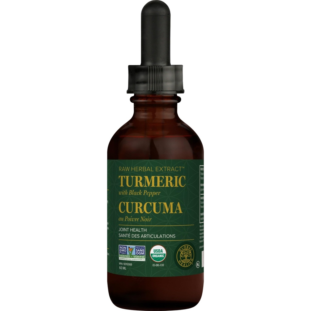 Global Healing Organic Turmeric Curcumin Supplement med Black Pepper Extract Liquid Drops för att stödja Joint Mobility Relief och Digestive Health Multi Turmeric Supplement-2 Fl Oz