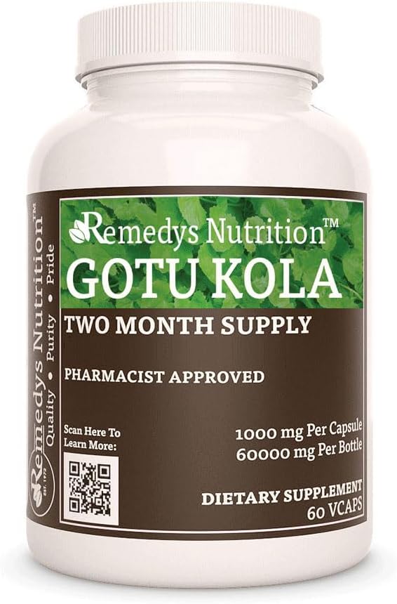 Remedys näring Gotu Kola (Brahmi) | 1000 mg, 60 Vegan Capsules Herbal Dietary Supplement | Två månaders leverans