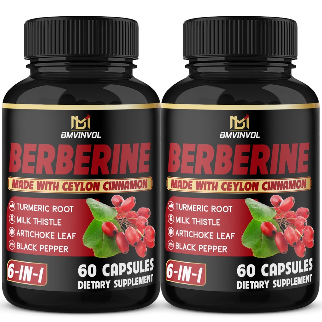 (2 Packs) Berberine Supplement Plus Ceylon Cinnamon, gurkmeja, Artichoke, mjölk Thistle, Black Pepper - 120 kapslar - 4 månaders leverans