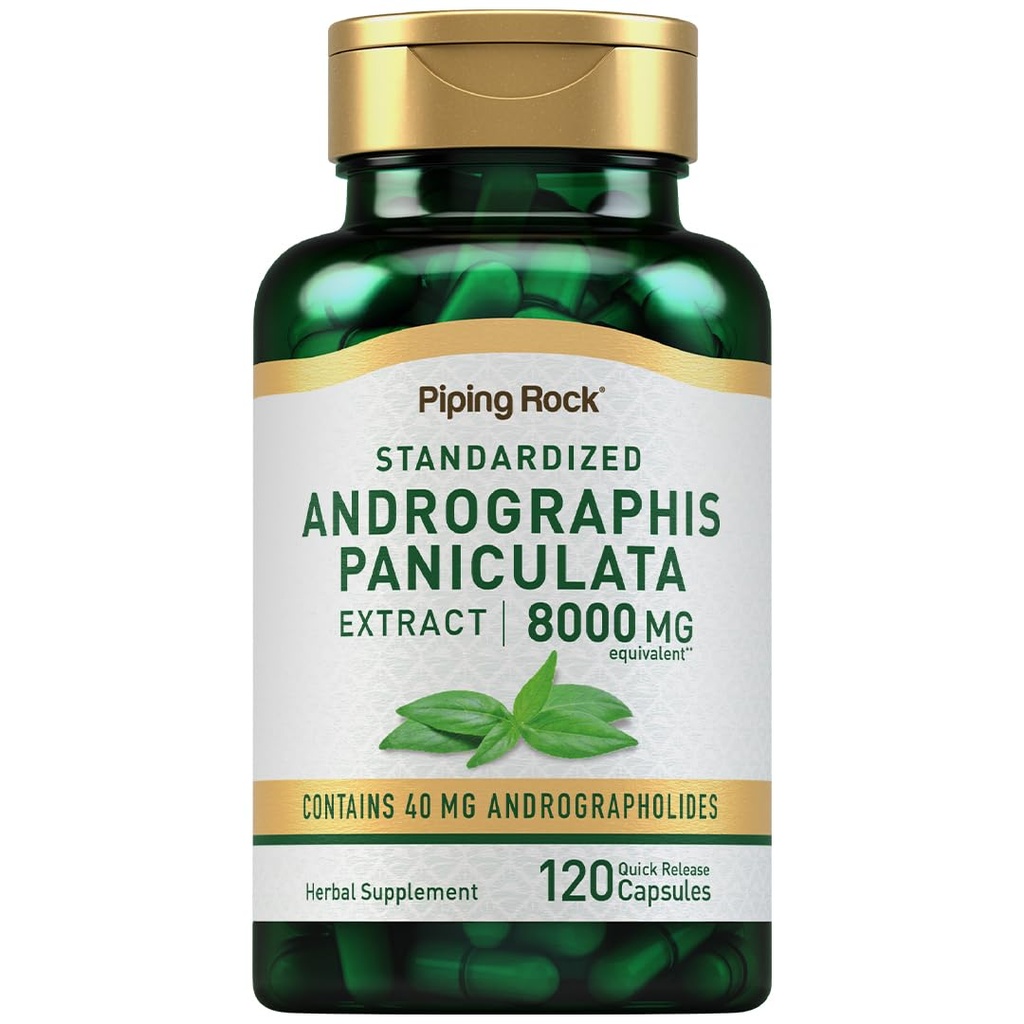 Piping Rock Andrographis Paniculata Extract | 8000 mg | 120 kapslar | Standardiserad Herbal Supplement | Non-GMO, Gluten Free