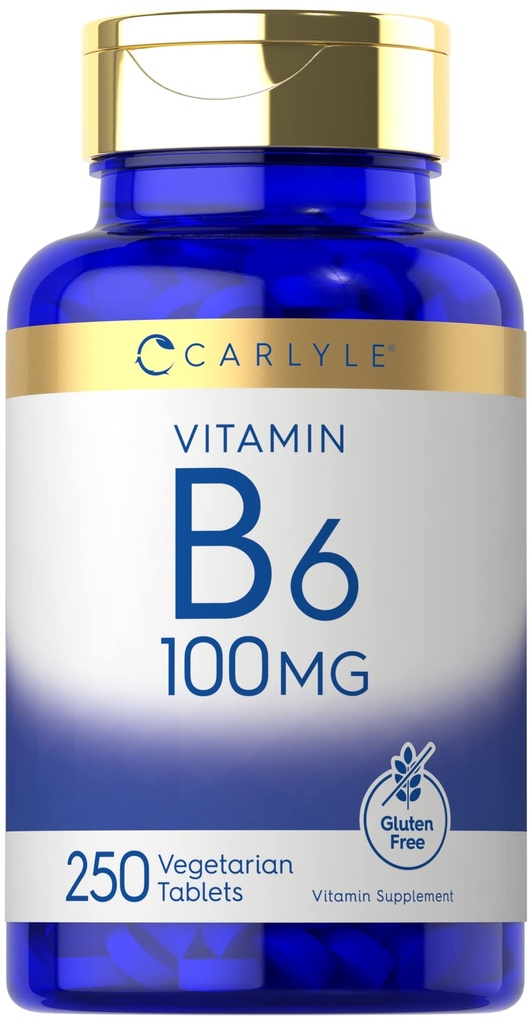 Carlyle Vitamin B6 100mg | 250 tabletter | Pyridoxine Hydrochloride Supplement | Vegetarian, icke-GMO, Gluten Free