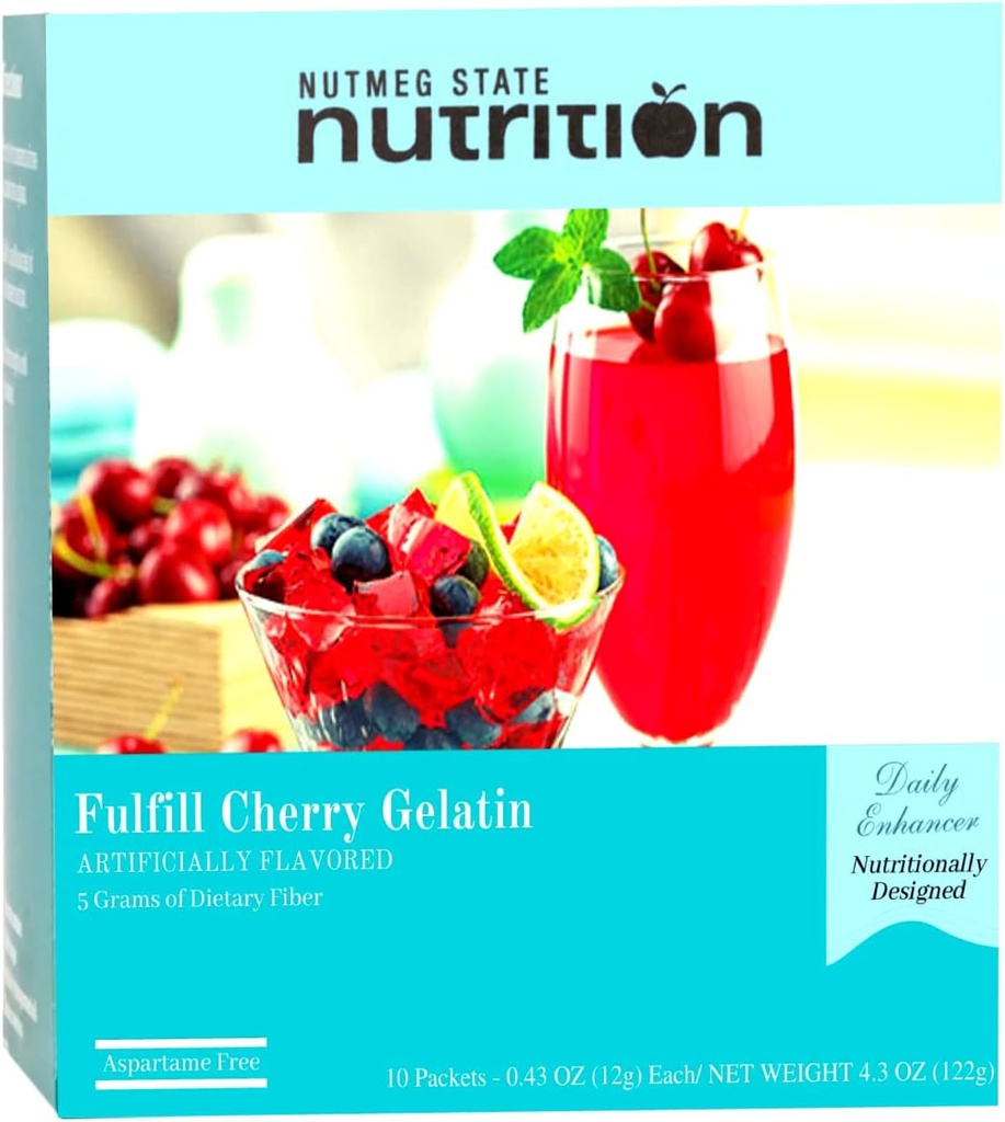 Nutmeg State Nutrition - High Fiber Drink Mix, Low Calorie, Fat Free, Decaffeinated, Sugar Free, Naturligt smaksatt, Ideal Protein Compatible, Aspartame Free, 10 Servings Per Box (Cherry Gelatin)