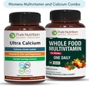 Pure Nutrition Ultra Calcium 1000mg and Whole Foods Womens Multivitamins 1500mg for Healthy Bones, Joints and Overall Wellness. Ultra Calcium 120 Tabs + Womens Multivitamins 90 Tabs.