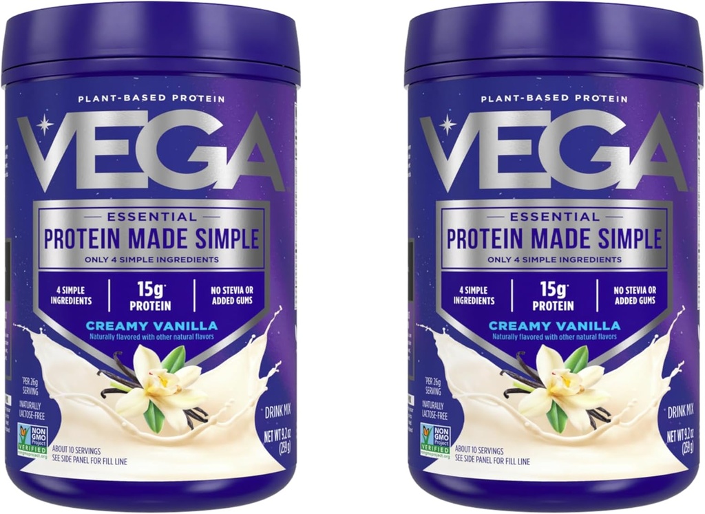 Vega Protein Made Simple Protein Powder, Vanilla - Stevia Free, Vegan, Plant Based, Healthy, Gluten Free, Pea Protein för kvinnor och män, 9.2 oz (Packaging May Vary) (Pack of 2)