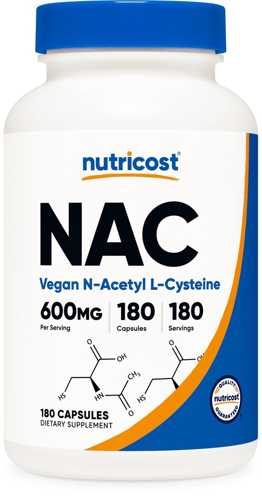Nutricost N-Acetyl L-Cysteine (NAC) 600mg, 180 kapslar - Non-GMO, Gluten Free