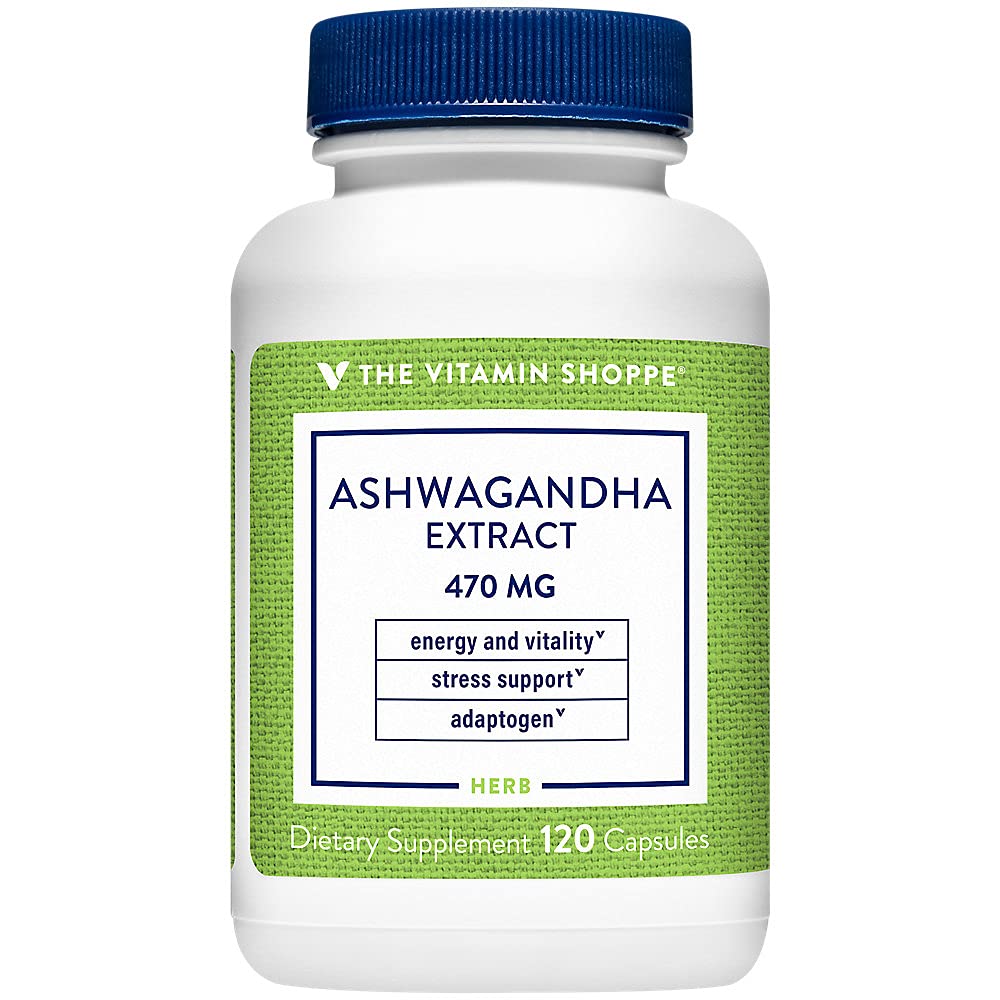 Vitamin Shoppe Ashwagandha Extract 470MG - Herbal Supplement som ger energi och vitalitet, hjälper till med stresshantering (120 kapslar)