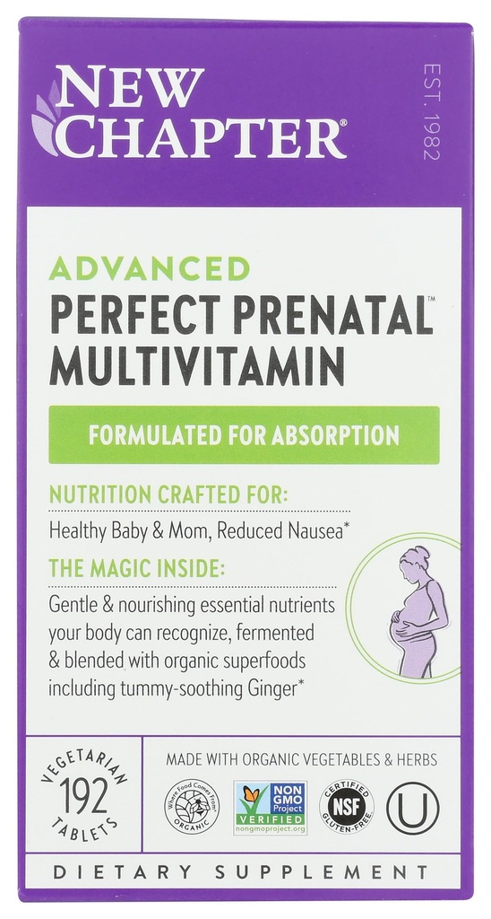 Nytt kapitel Perfekt Prenatal Vitaminer, Organiska Prenatal Vitaminer, icke-GMO Ingredienser för Hälsosam Baby & Mamma - Folat (Methylfolat), Järn, Vitamin D3, Fermenterad med Whole Foods och Probiotic, 192 räkna