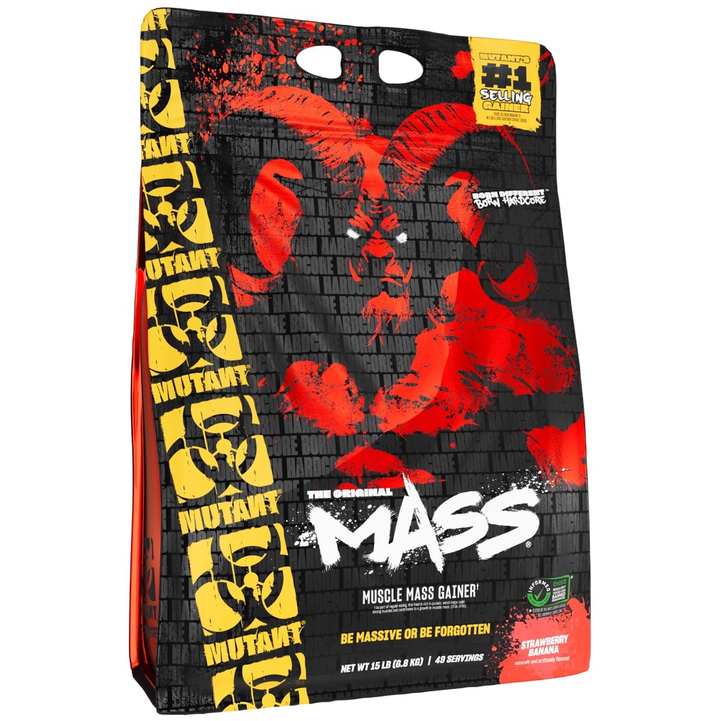 Mutant Mass Weight Gainer Protein Powder med Whey och Casein Protein Blend för High-Calorie Workout Shakes, Smoothies och Drinks, 15 lb - Strawberry Banana