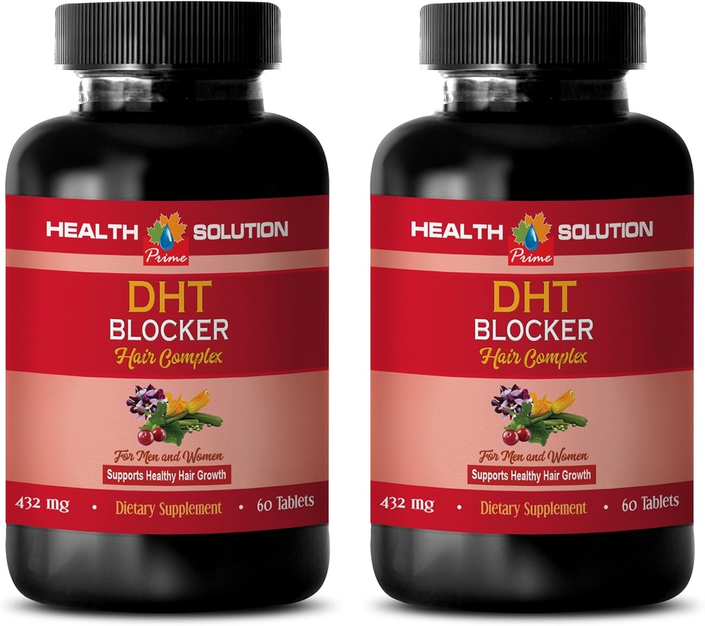 Hårtillväxt hår vitaminer utan biotin - DHT Blocker Hair Complex - för män och kvinnor - Stöd Hälsosam hårväxt - Saw Palmetto Extract Capsules - 2 flaskor 120 belagda tabletter
