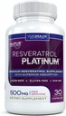 Resveratrol Platinum Antioxidanter Supplement: Kraftfull Anti Aging Formel med ren, naturlig Trans Resveratrol för immunstöd, Vitalitet och hjärnhälsa, 30 Gluten Free Veggie Capsules