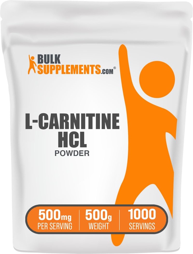 BulkSupplements.com L-Carnitine HCl Powder - Carnitine Supplement, Carnitine Powder, L-Carnitine 500mg - Unflavored & Gluten Free, 500mg per Servering, 500g (1.1 lbs) (Pack av 1)