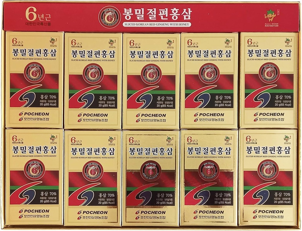 Pocheon 200g(10ea X 20g) 6Years Sliced Korean Panax Red Ginseng Roots med Honung, Saponin, Natural Immune Support