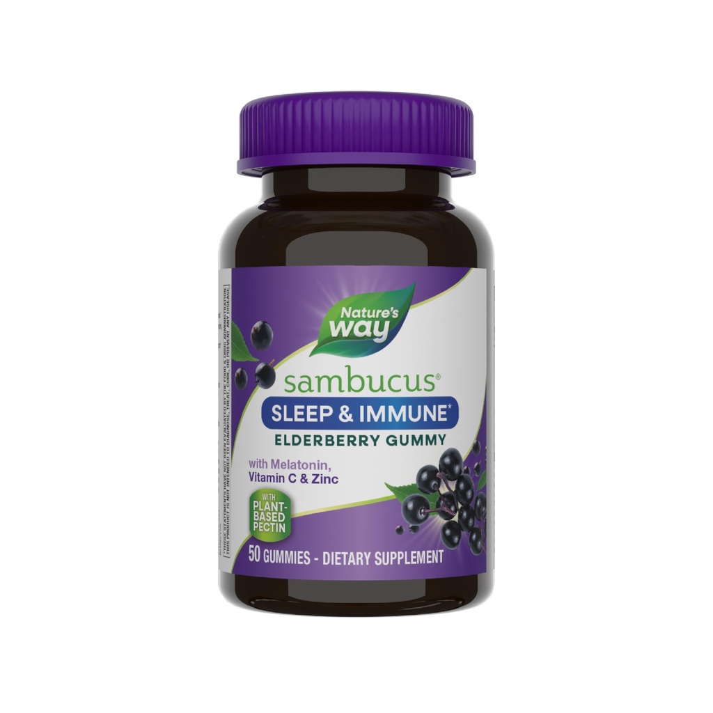 Naturens sätt Sambucus Sleep + Immune * Elderberry Gummies, Sleep and Immune Support *, Med Melatonin, Vitamin C, L-Theanine, Zink, 50 Gummies (Packaging May Vary)