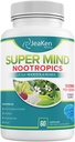 Super Mind - Nootropics Cognitive Enhancer - Brain Boost Supplement med naturliga ingredienser - Bacopa Monnieri - Rhodiola Rosea - Ginkgo Biloba - Vitamin B12-60 Vegan kapslar tillverkade i USA