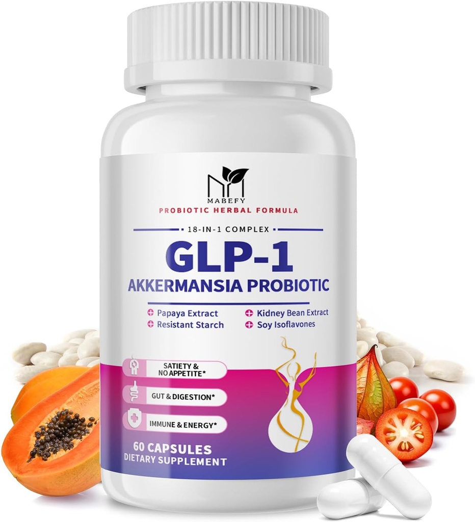 Akkermansia Probiotic Supplement för kvinnor och män, naturlig prebiotika för Digestive, Gut Health, Energy, Övergripande hälsa, Digestive Supplement med Soy lsoflavones, Bromelain, 60 kapslar