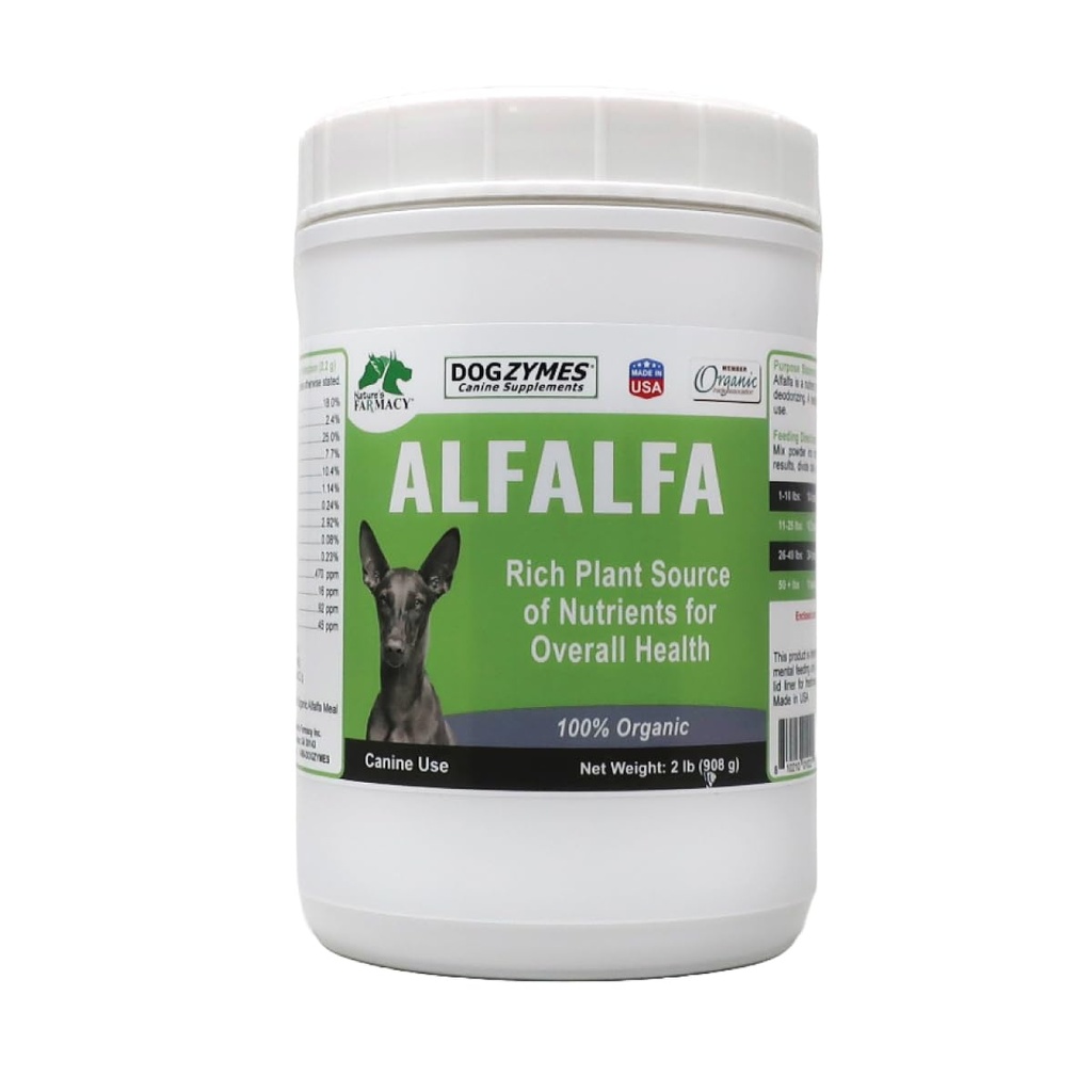 Dogzymes Organic Alfalfa - Rich källa av vitaminer och mineraler, hjälpa till med allt från Anemi, bekämpa artrit och alltför surt urin och hjälpa till att avvärja blåsinfektioner (2 pund)