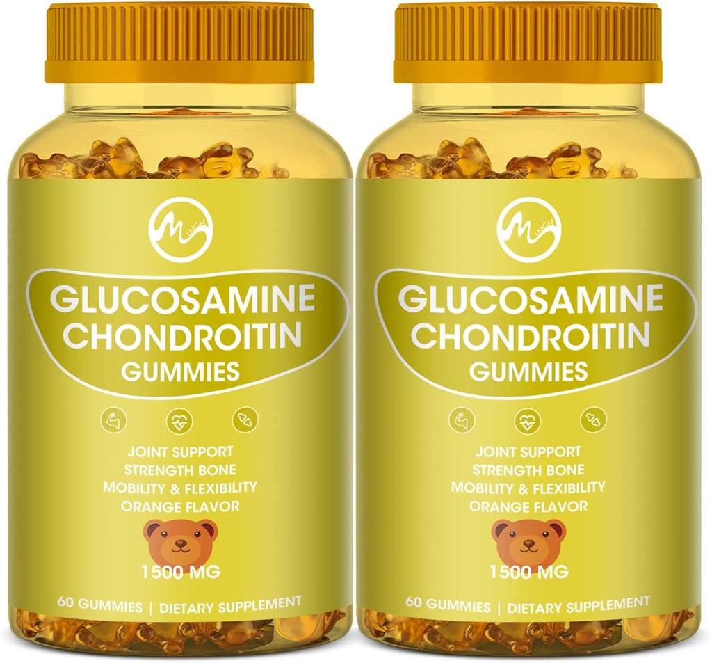 Glukosamin Chondroitin Gummies med MSM - 1500mg extra styrka för gemensamt stöd, immunstöd - för vuxna, män och kvinnor, 60 greve, förpackningar med 2