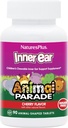Natures Plus Animal Parade Inre Öron Stöd Barnens Tuggbara - Naturlig körsbärsmak - 90 Djurformade tabletter - Probiotisk Supplement - Glutenfri - 45 portioner