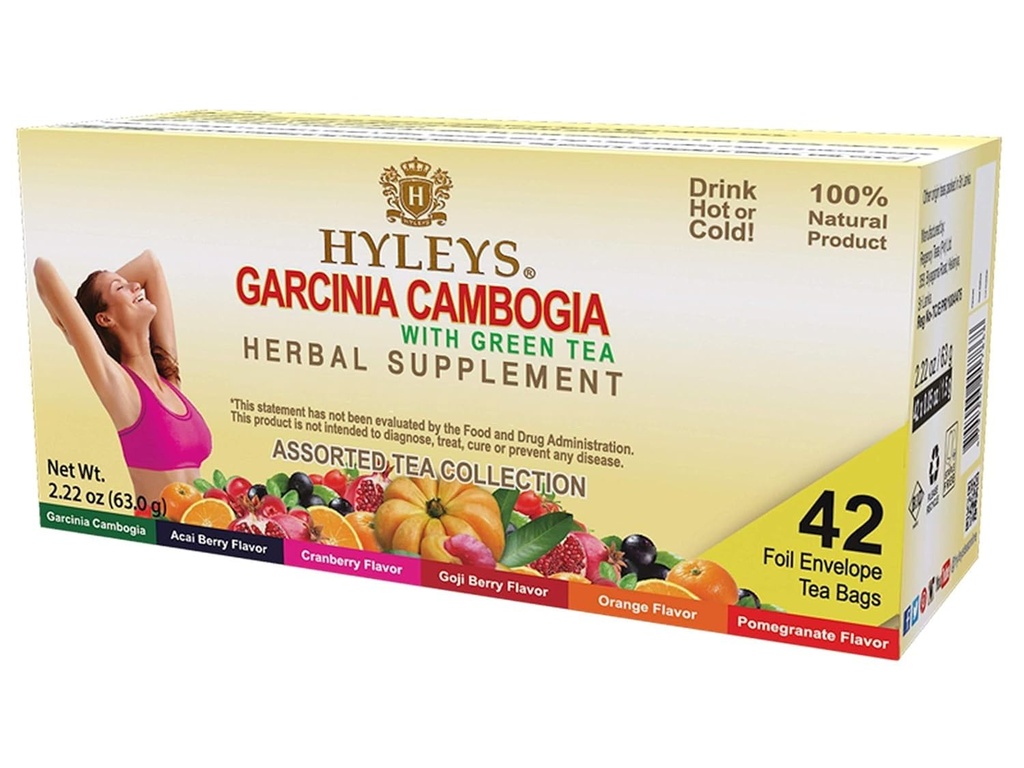 HYLEYS Tea Garcinia Cambogia Green Tea med diverse smaker - 42 Tea Bags (12 Pack - 504 Tea Bags Total)