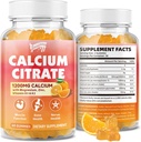 Calcium Citrate Gummies 1200 mg med vitamin D3, K2, Magnesium, Zink, benstöd för ben, muskler och gemensamma, immunitet och minnesstöd, 60 greve