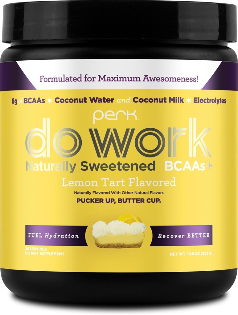 Perk Do Work BCAAs + Hydration Electrolytes Powder (Naturally Sweetened Lemon Tart smaksatt, 20 portioner) - med Coconut Water & Coconut Milk