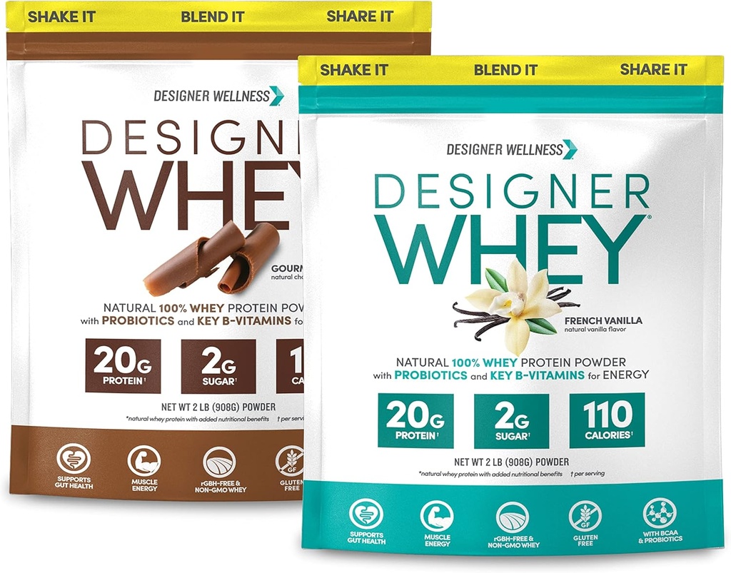 Designer Wellness, Designer Whey 2lb French Vanilla och 2lb Gourmet Chocolate Bundle