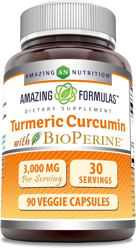 Fantastiska Formler Turmeric Curcumin med Bioperine 3000 mg Per Serving | 90 Veggie Capsules Supplement | Non-GMO | Gluten Free | Made in USA