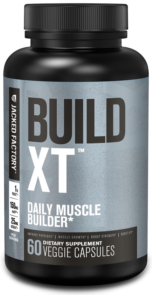 Jacked Factory Build-XT Daily Muscle Builder & Performance Enhancer - Muscle Building Supplement för muskelstyrka och tillväxt | Trademarked Ingredients Peak02, ElevATP och Astragin - 60 Veggie Pills