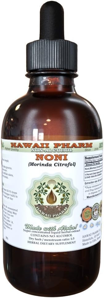 Noni Alcohol-Free Liquid Extract, Organic Noni (Morinda citrifolia) Torkade frukt Glycerit Natural Herbal Supplement, Hawaii Pharm, USA 2 fl.oz
