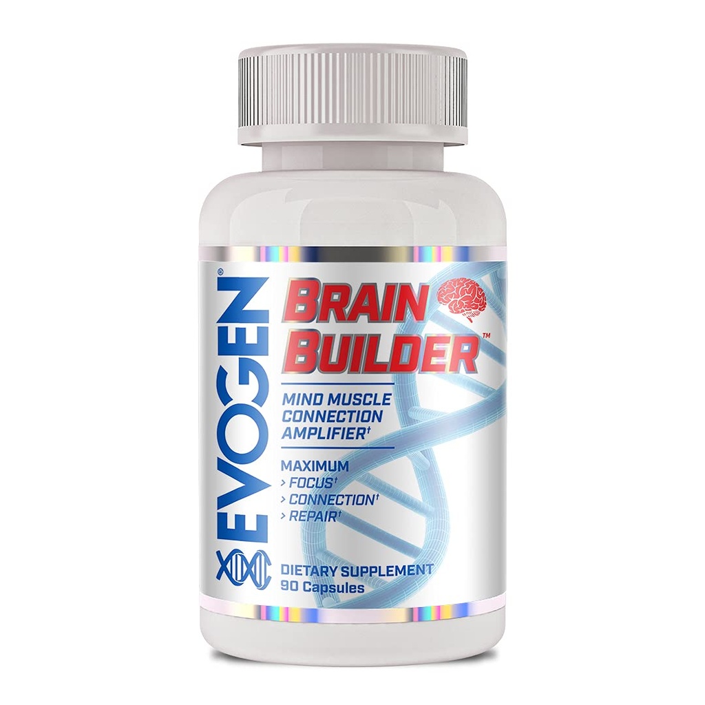 Evogen Brain Builder - Mind-Muscle Connection Amplifier | Boosts Focus, Concentration, & Connection | Lions Mane, Bacopa Monnieri, Alpha-GPC | 90 kapslar