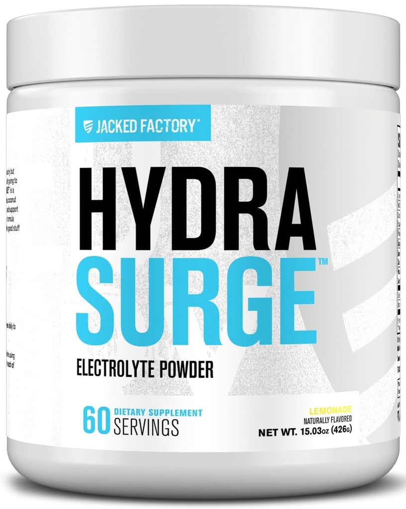 Jacked Factory HYDRASURGE Electrolyte Powder - Hydration Supplement w/Key Minerals, Himalayan Sea Salt, Coconut Water - Keto Friendly, naturligt sötad - 60 portioner, Lemonade