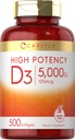 Carlyle Vitamin D3 5000 IE Softgels | 500 greve | Value Size | Non-GMO och Gluten Free Supplement | High Potency Formel | 125mcg