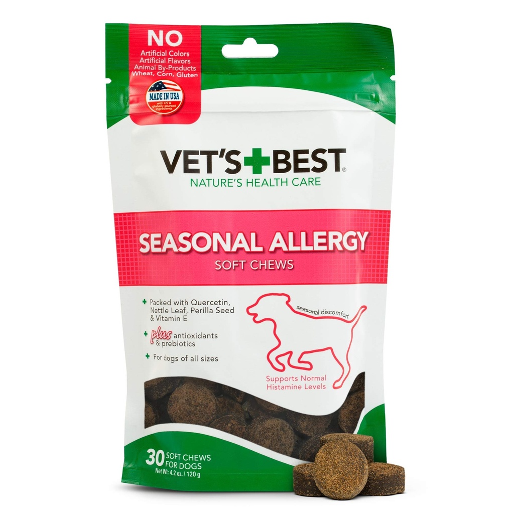 Vet's Best Seasonal Allergy Soft Chew Dog Supplements, Soothes Dogs Skin Irritation Due to Seasonal Allergies, 30 Day Supply