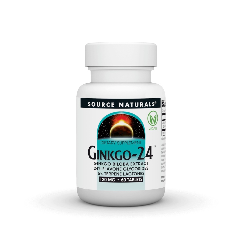 Källa Naturals Ginkgo-24 - Ginkgo Biloba Extract 120 mg Stöder Mental Acuity - 60 tabletter